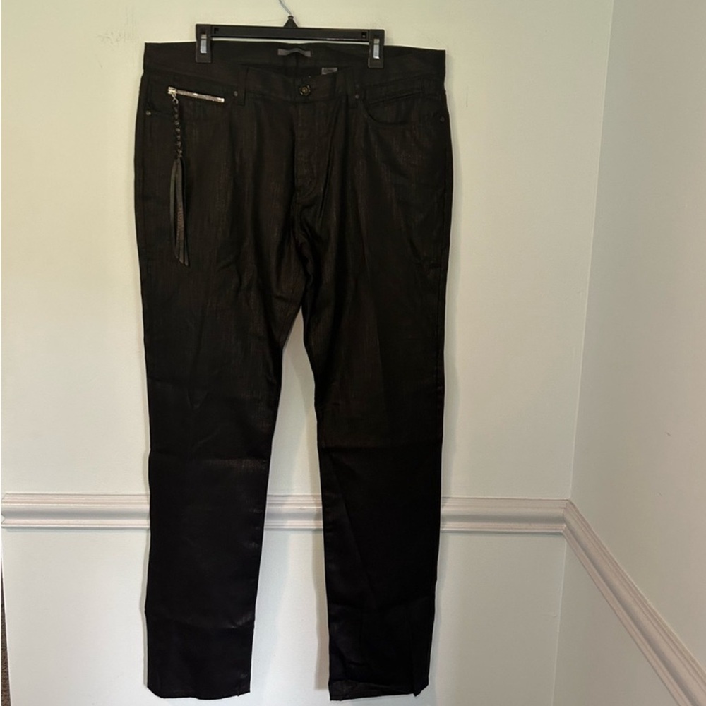 NWT John Varvatos Chelsea Black Coated 100% Cotton Jeans Size 38